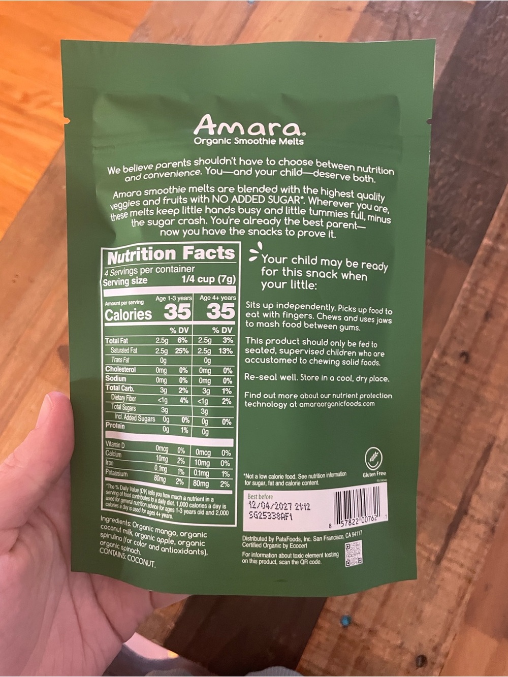 Amara Organic Smoothie Melts - Mighty Sweet Greens 11 bags - Picture 2 of 2
